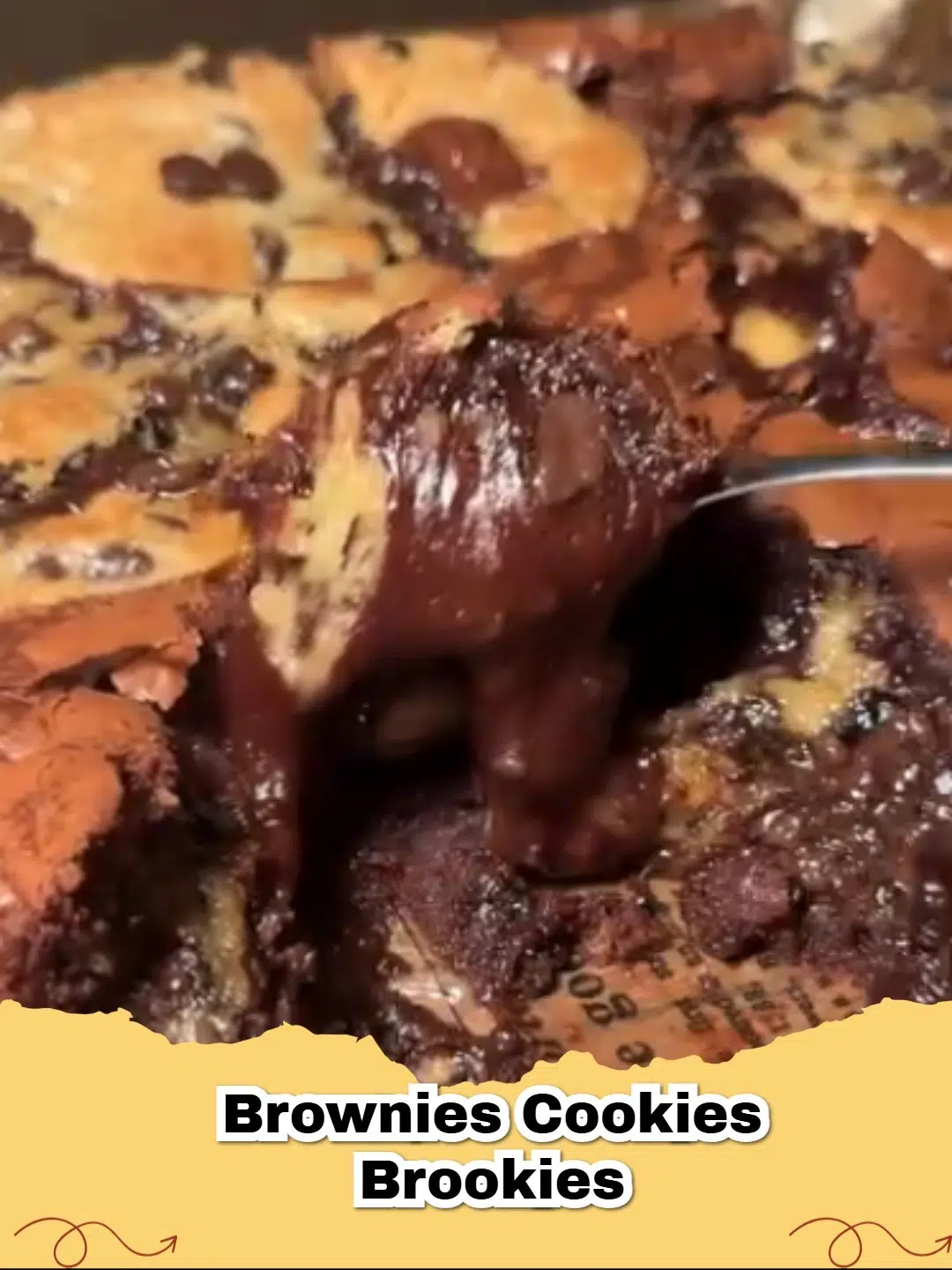 A stack of gooey brownies cookies brookies showing distinct brownie and cookie layers