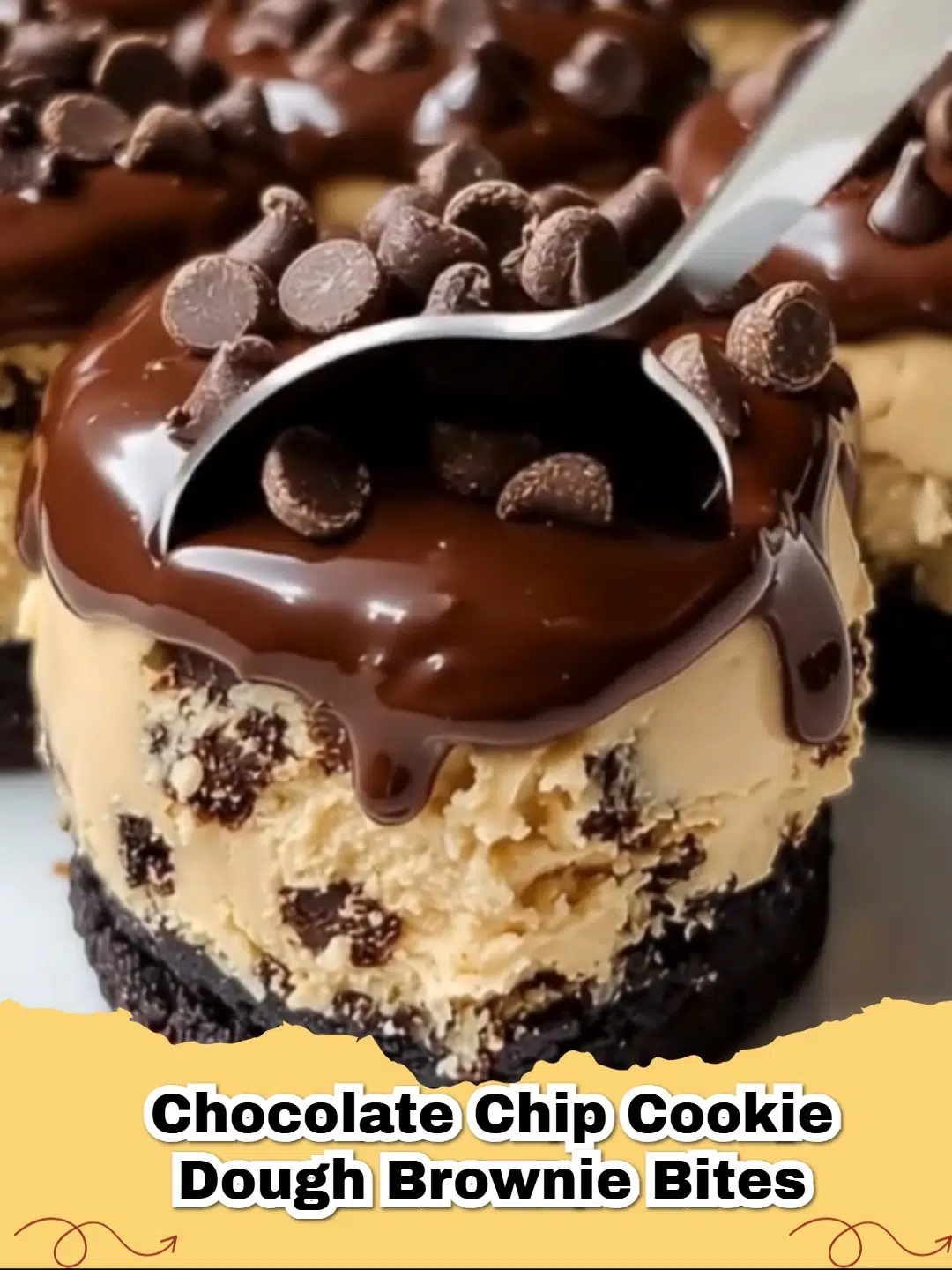 Close up of Chocolate Chip Cookie Dough Brownie Bites on a serving platter.