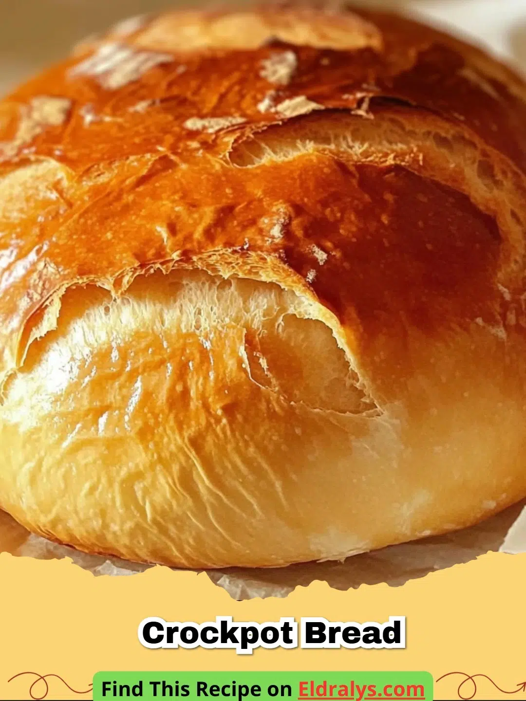 A golden brown loaf of Crockpot Bread on a wire cooling rack
