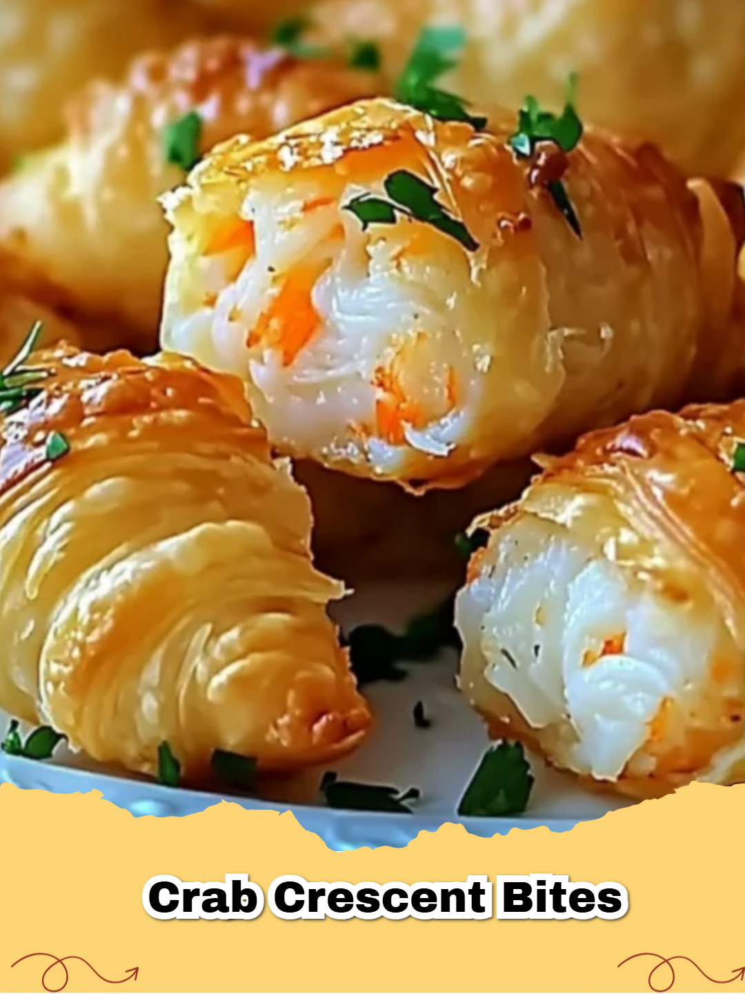 Golden brown Easy Crab and Cream Cheese Crescent Bites arranged on a serving platter.