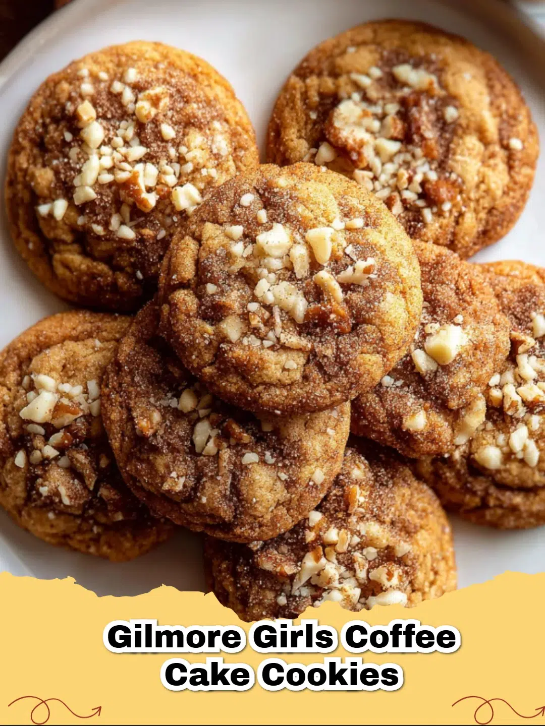 A close-up shot of Gilmore Girls Coffee Cake Cookies with Cinnamon Streusel on a rustic wooden board.