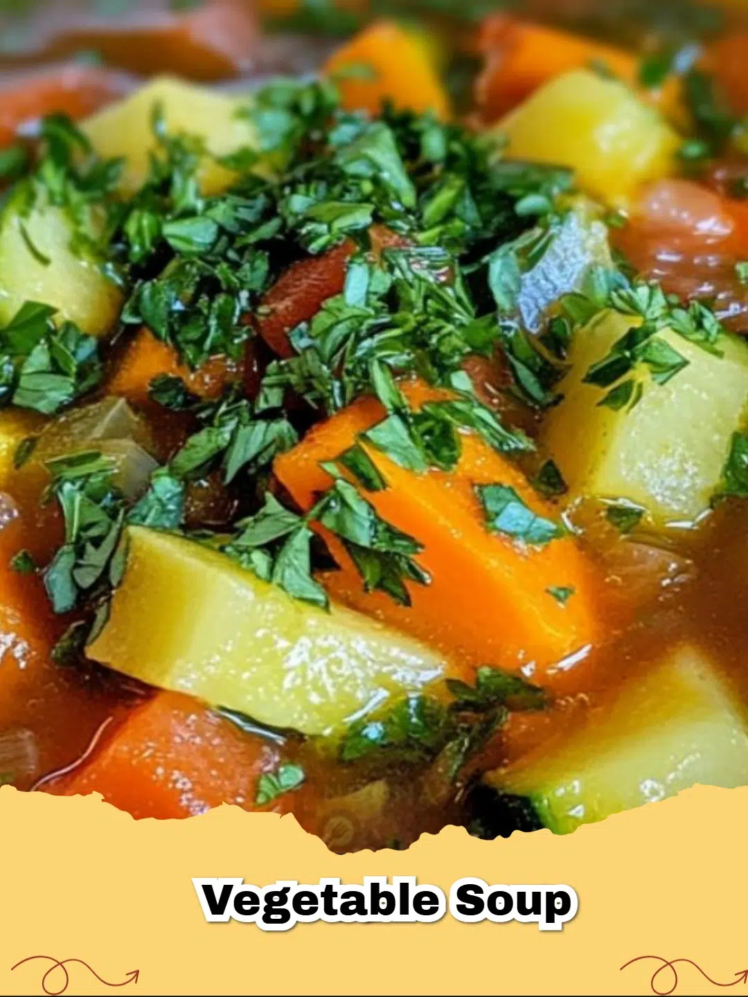 A steaming bowl of Healthy Homemade Vegetable Soup with fresh parsley on top.