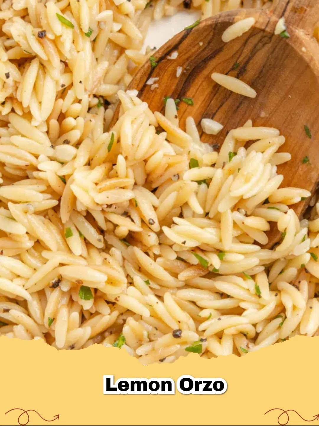 A bowl of zesty Lemon Garlic Orzo garnished with fresh parsley