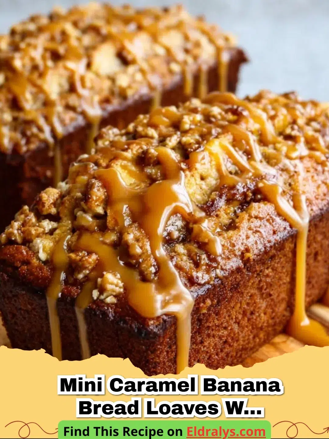 Four Mini Caramel Banana Bread Loaves with Condensed Milk Glaze on a wire rack