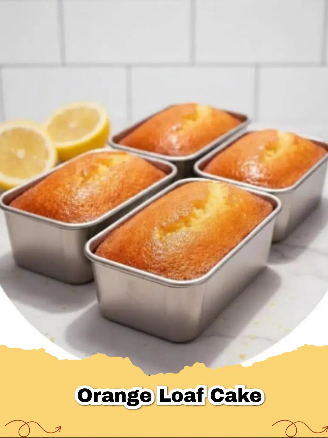 Slices of Moist Orange Loaf Cake on a wooden board with orange slices