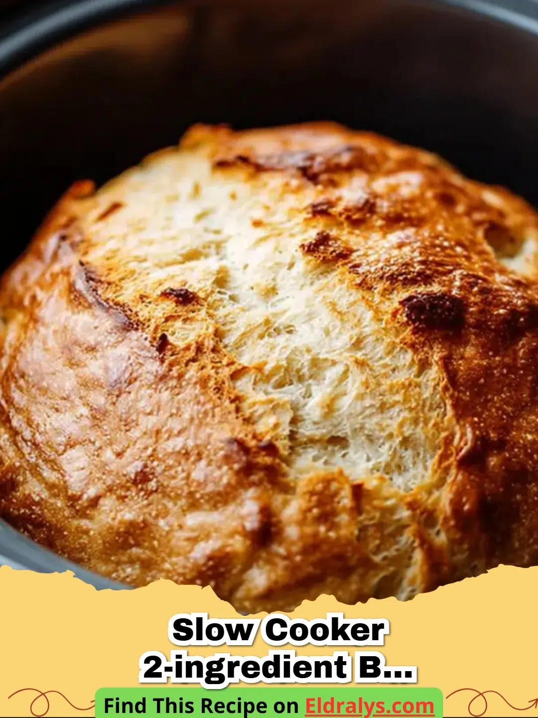 A golden brown loaf of Slow Cooker 2-Ingredient Beer Bread on a wooden cutting board.