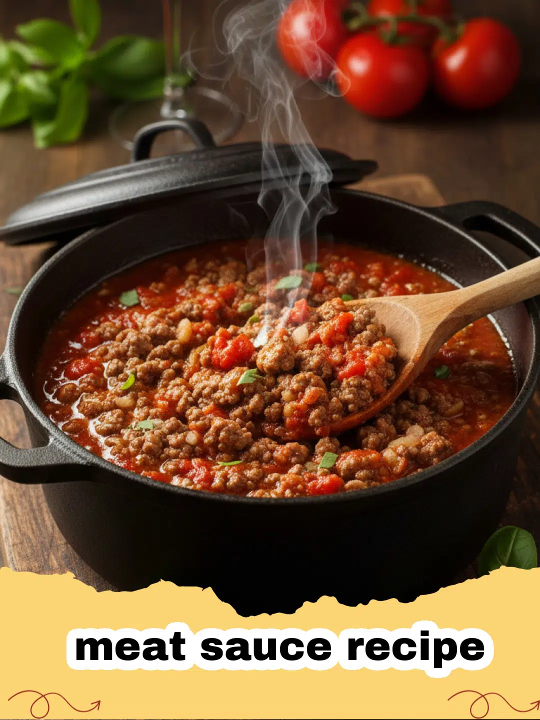 meat sauce recipe - A close-up shot of a rich, thick meat sauce in a white bowl topped with parmesan cheese and fresh basil.