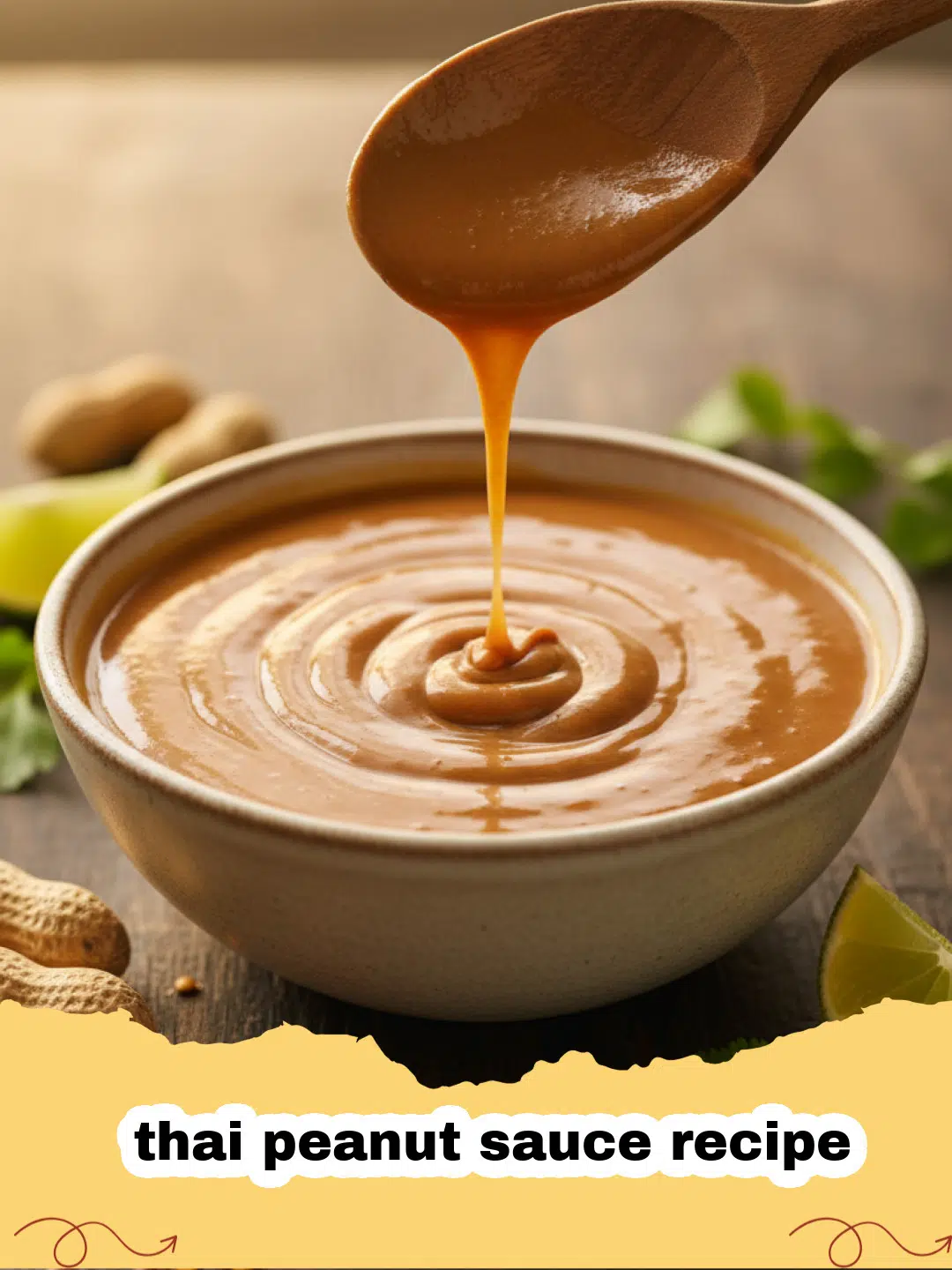 thai peanut sauce recipe - A bowl of creamy Thai peanut sauce topped with crushed peanuts and fresh cilantro.