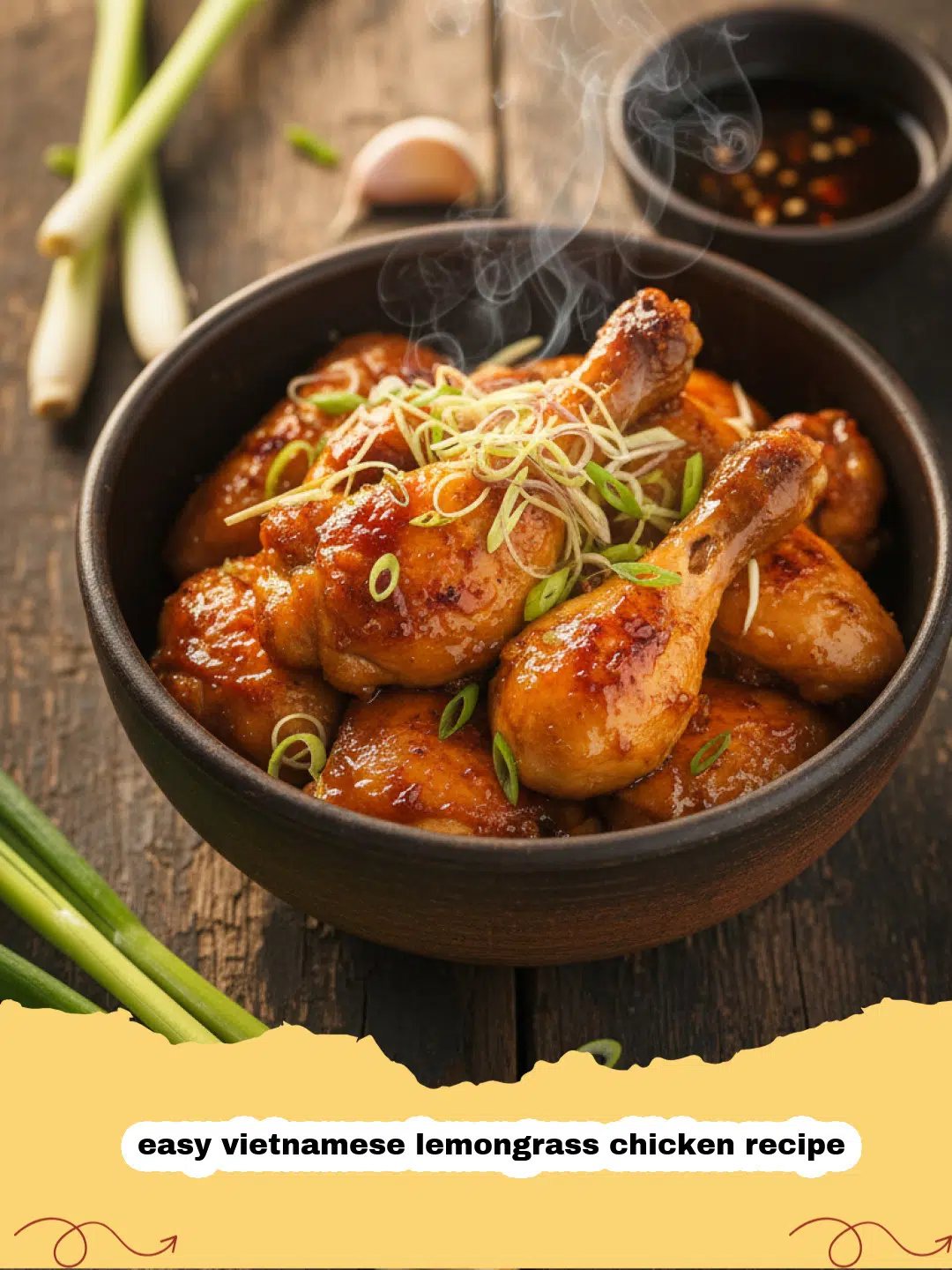 easy vietnamese lemongrass chicken recipe - A plate of glistening Vietnamese Lemongrass Chicken served with jasmine rice and fresh herbs.