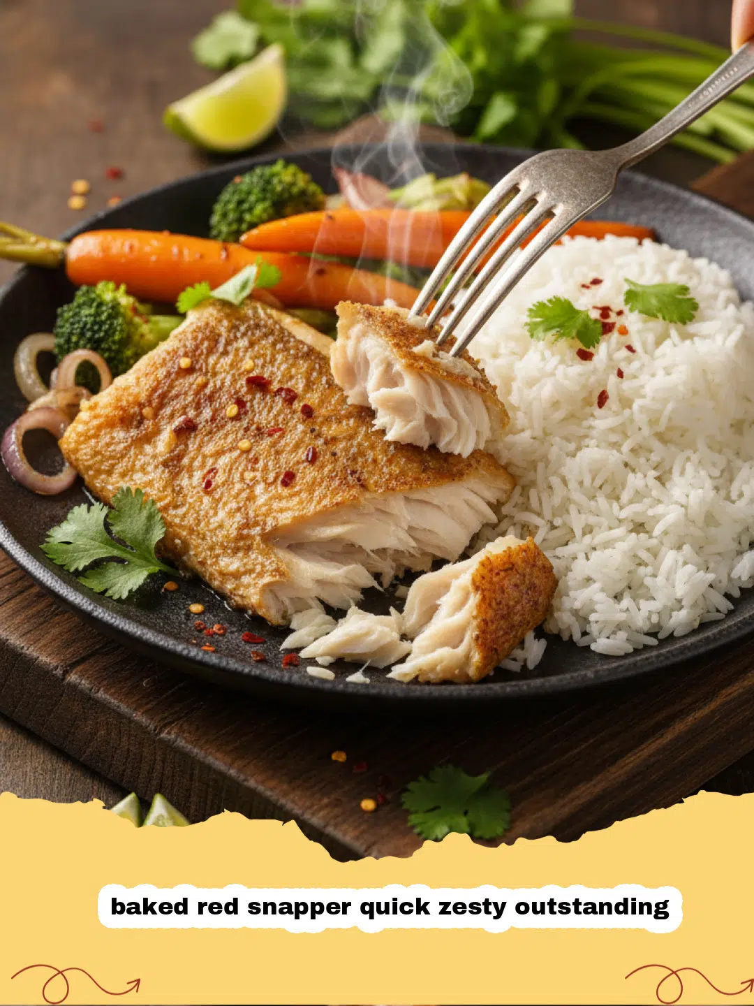 baked red snapper quick zesty outstanding - A close-up of a baked red snapper fillet with lemon slices and fresh parsley