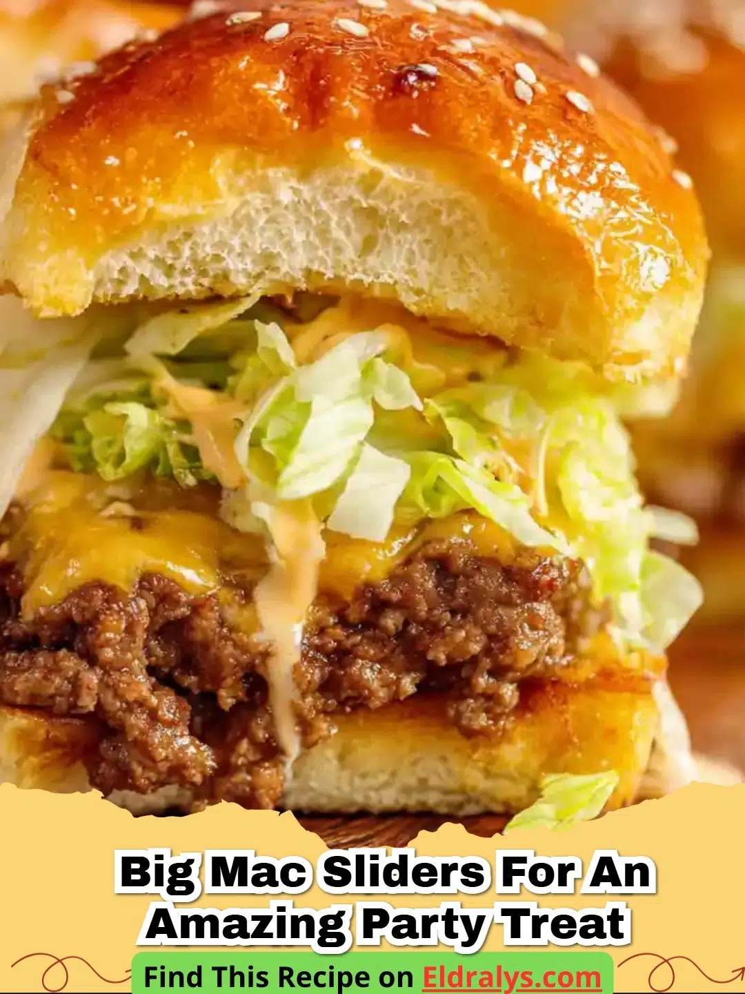 A tray of golden brown Big Mac Sliders topped with sesame seeds.