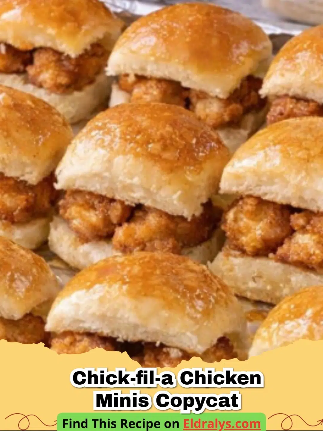 Close up of Chick-Fil-A Chicken Minis Copycat Recipe sliders with honey butter glaze