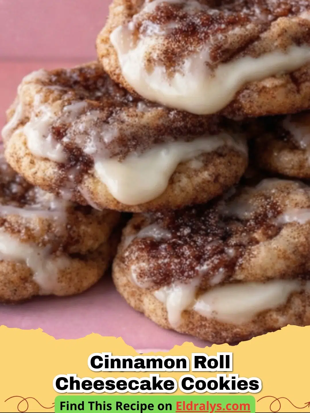 Cinnamon Roll Cheesecake Cookies - Close-up of a Cinnamon Roll Cheesecake Cookie showing the cinnamon swirl and white cream cheese center.
