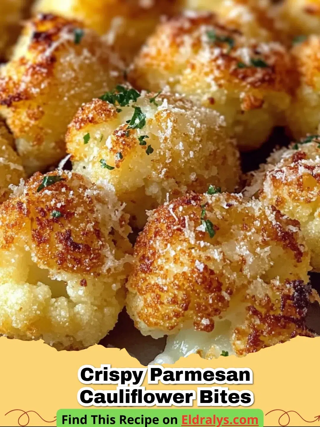 Golden brown Crispy Parmesan Cauliflower Bites served on a platter with dipping sauce