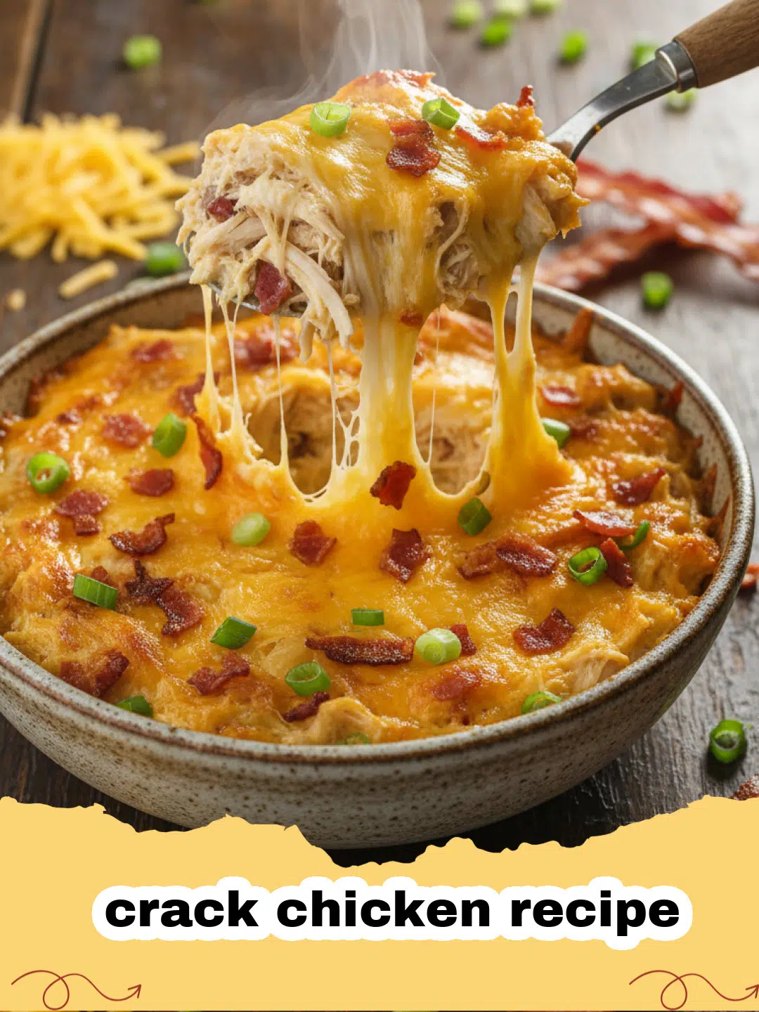 crack chicken recipe - Creamy crack chicken topped with bacon and green onions in a slow cooker