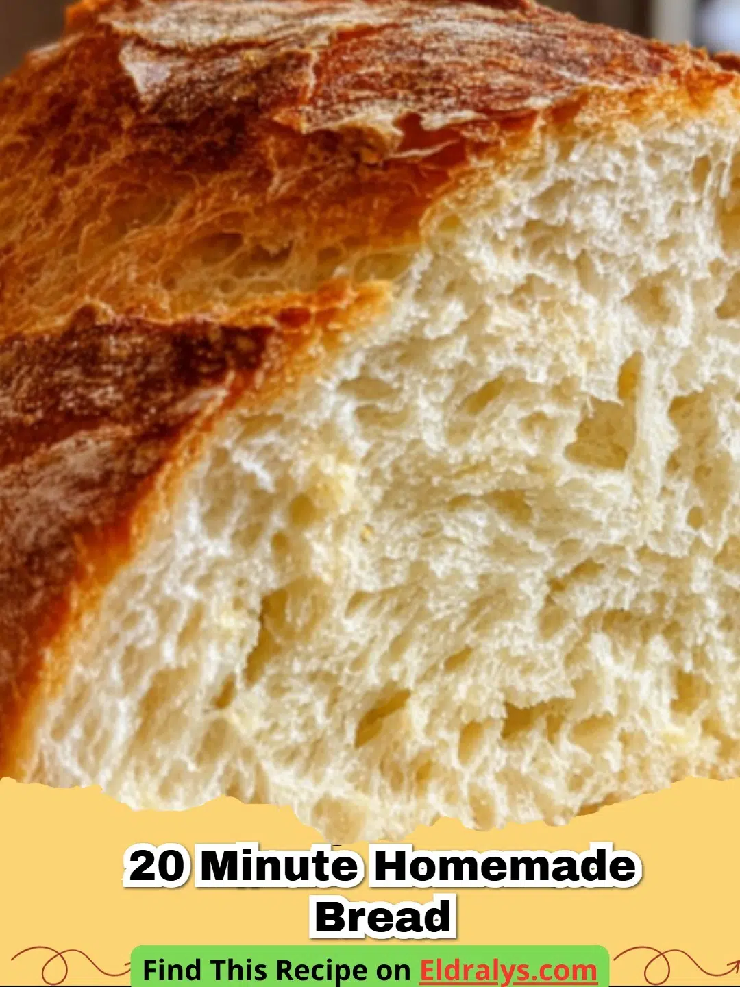A golden brown loaf of Easy 20-Minute Homemade Bread sitting on a wooden cutting board.