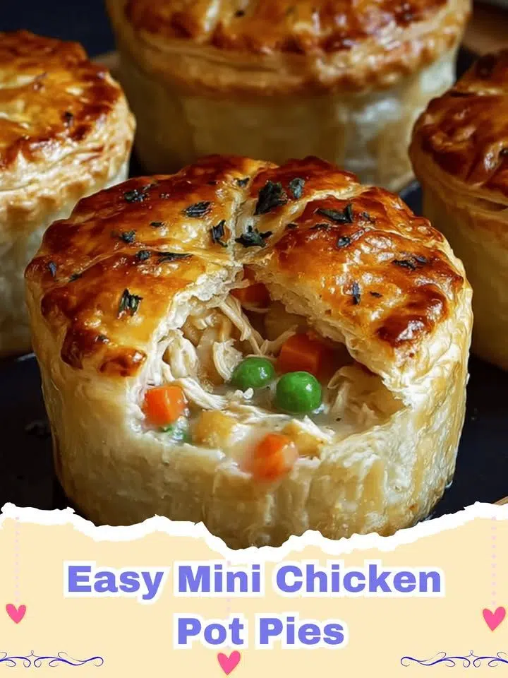 Golden brown Easy Mini Chicken Pot Pies sitting in a muffin tin