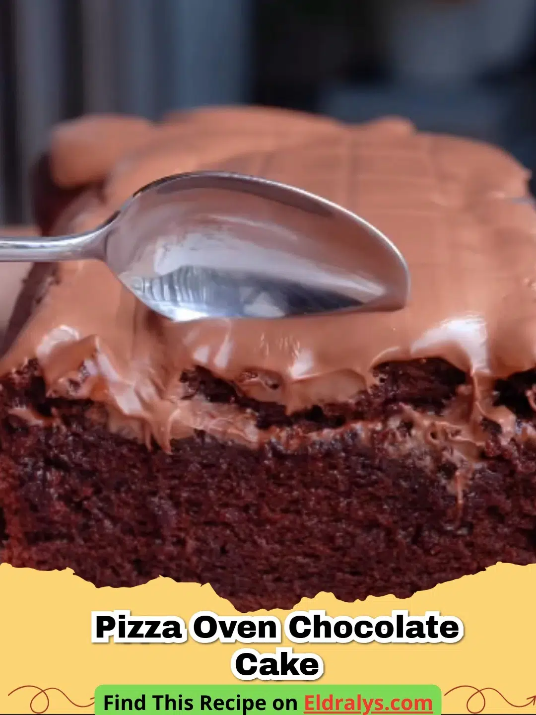 A decadent Easy Pizza Oven Chocolate Cake in a cast iron skillet sitting inside an outdoor oven.