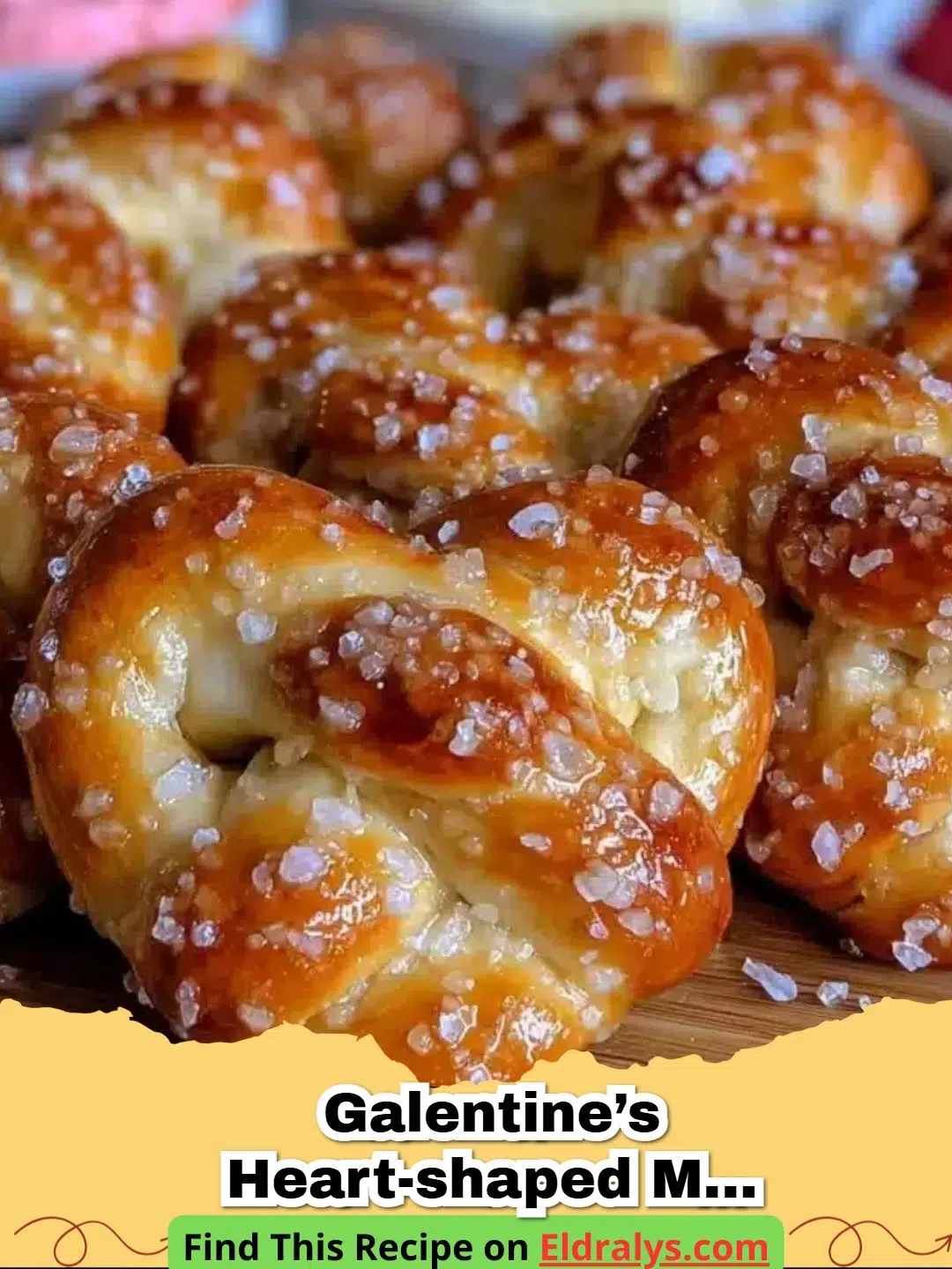A festive Galentine’s Heart-Shaped Pretzel Snack Board with dips and berries