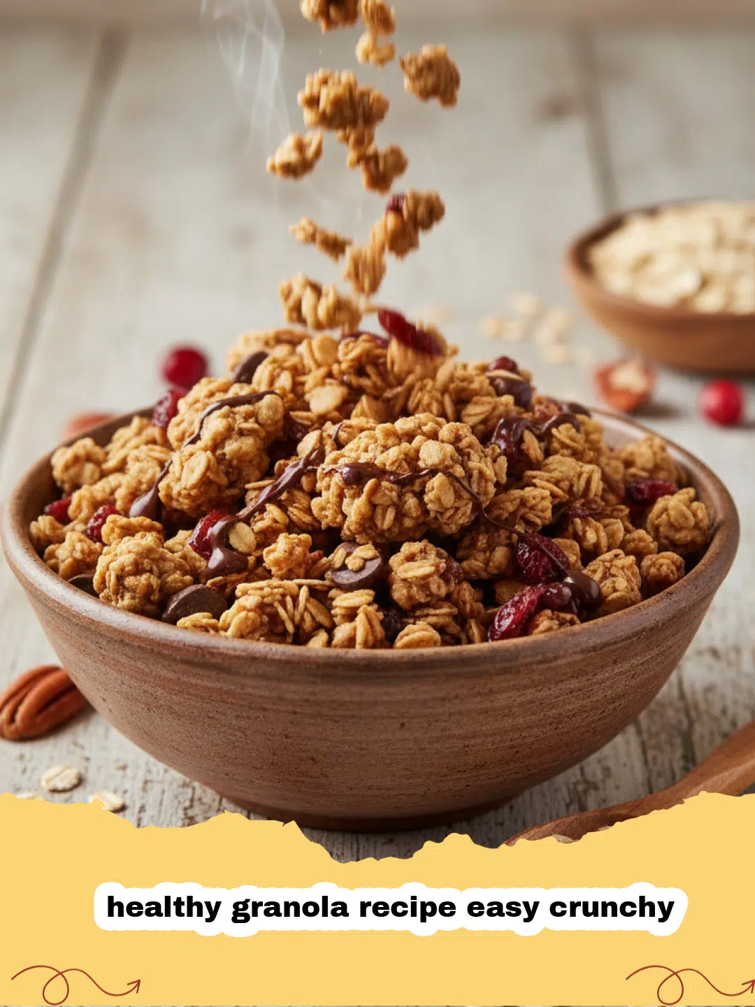 healthy granola recipe easy crunchy - Golden brown crunchy homemade granola on a baking sheet