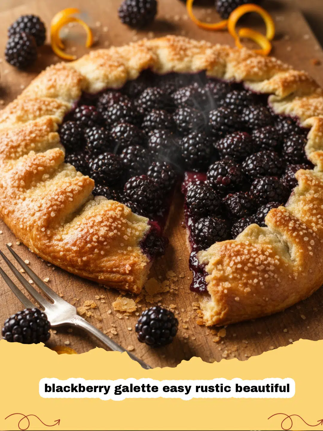 blackberry galette easy rustic beautiful - A rustic blackberry galette with a golden flaky crust on parchment paper.