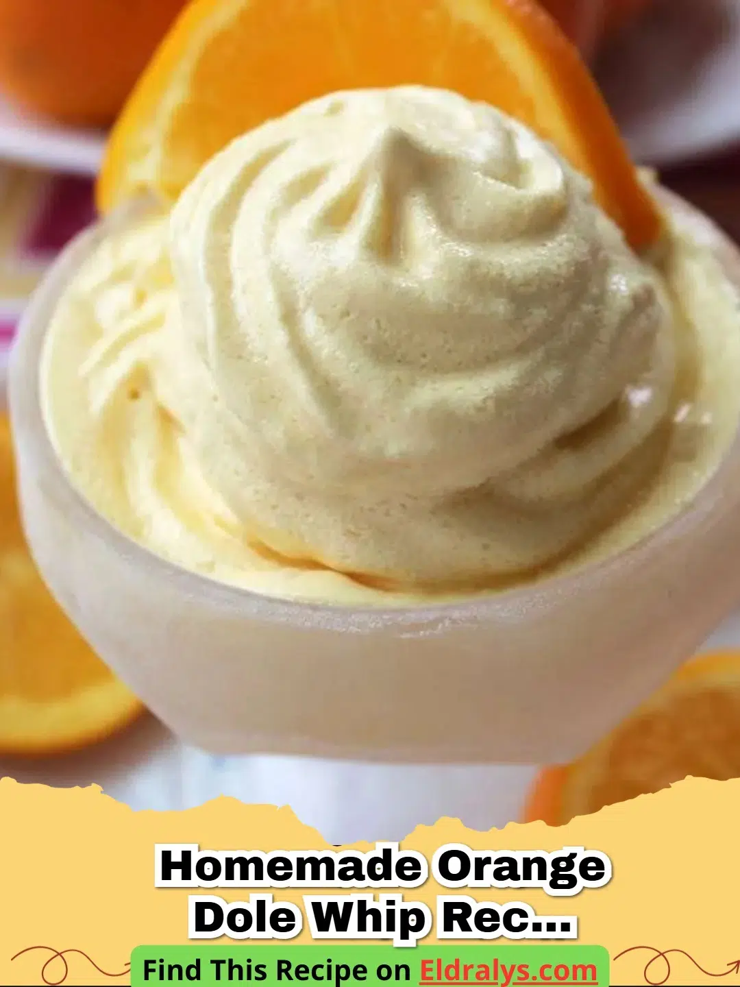 Homemade Orange Dole Whip Recipe (like Disney) - A swirl of creamy orange dole whip in a glass bowl