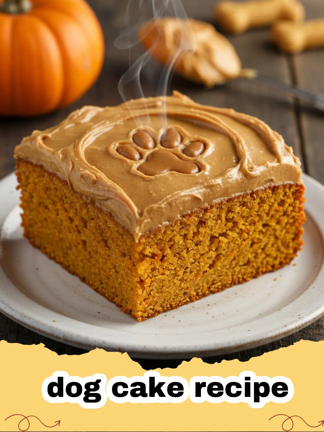 dog cake recipe - A beautiful homemade dog birthday cake topped with peanut butter frosting and dog treats.