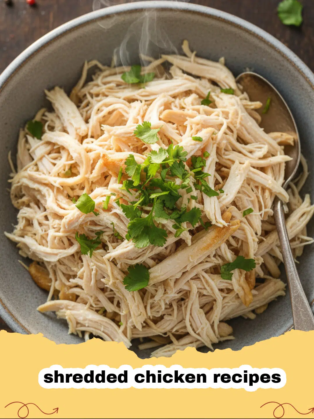 shredded chicken recipes - A close-up shot of juicy shredded chicken in a white bowl