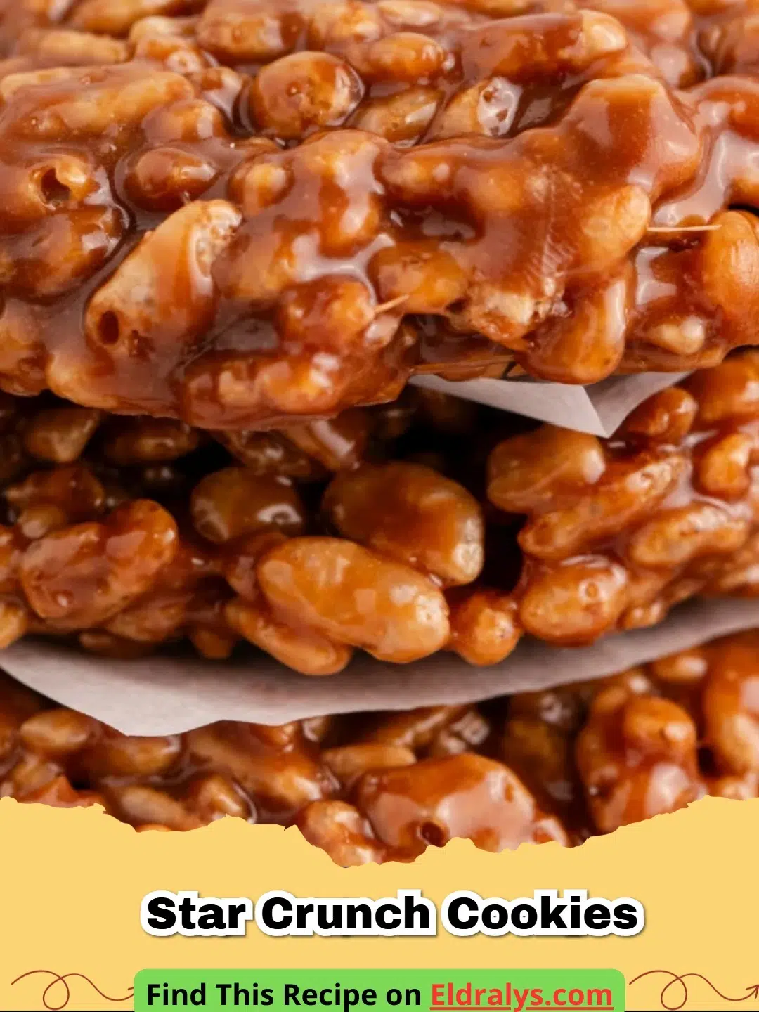 A stack of homemade Star Crunch Cookies showing the chocolate and crisp rice texture.