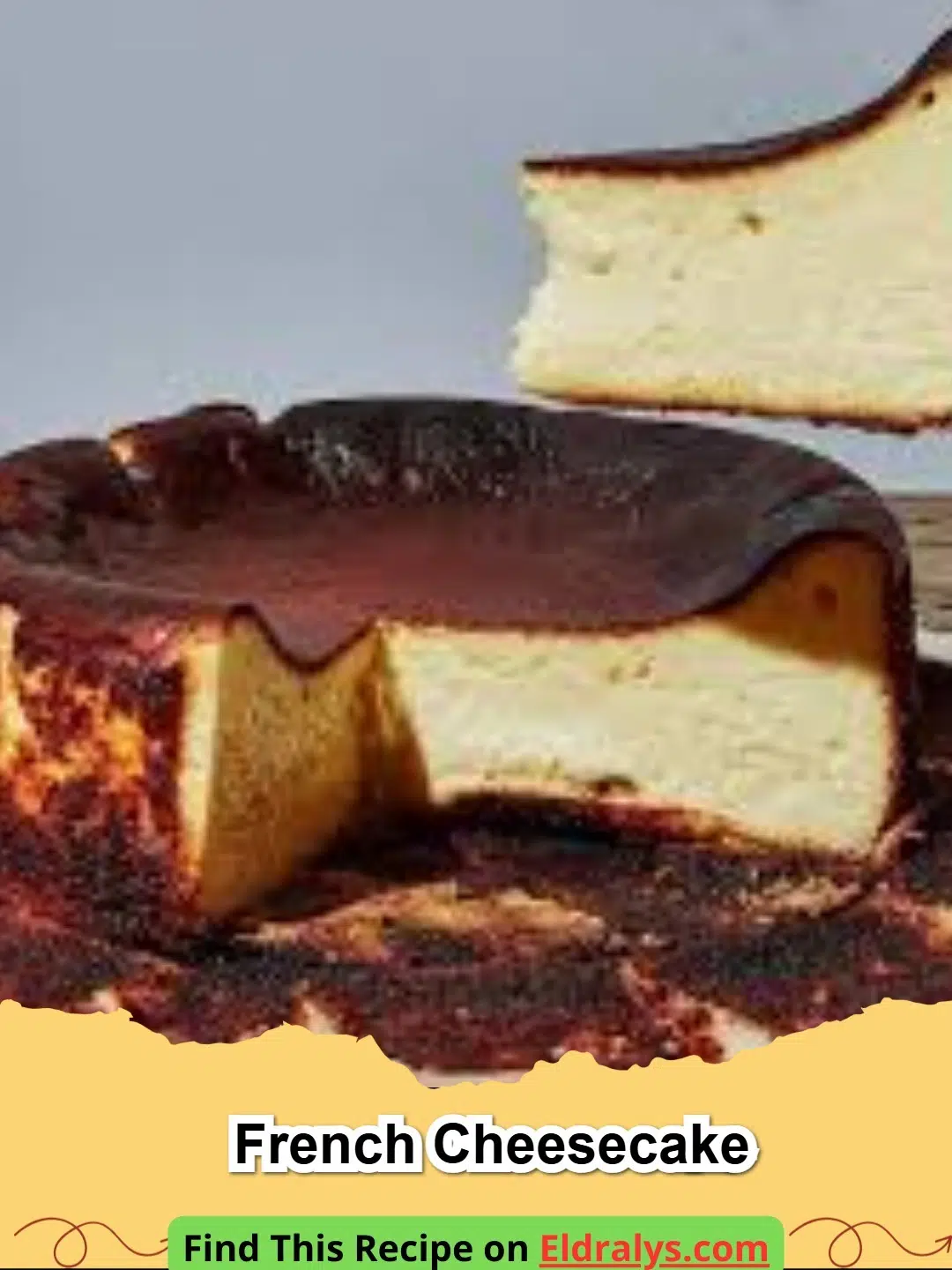 french cheesecake easy elegant airy - A tall, light, and airy French cheesecake dusted with powdered sugar and garnished with fresh raspberries.