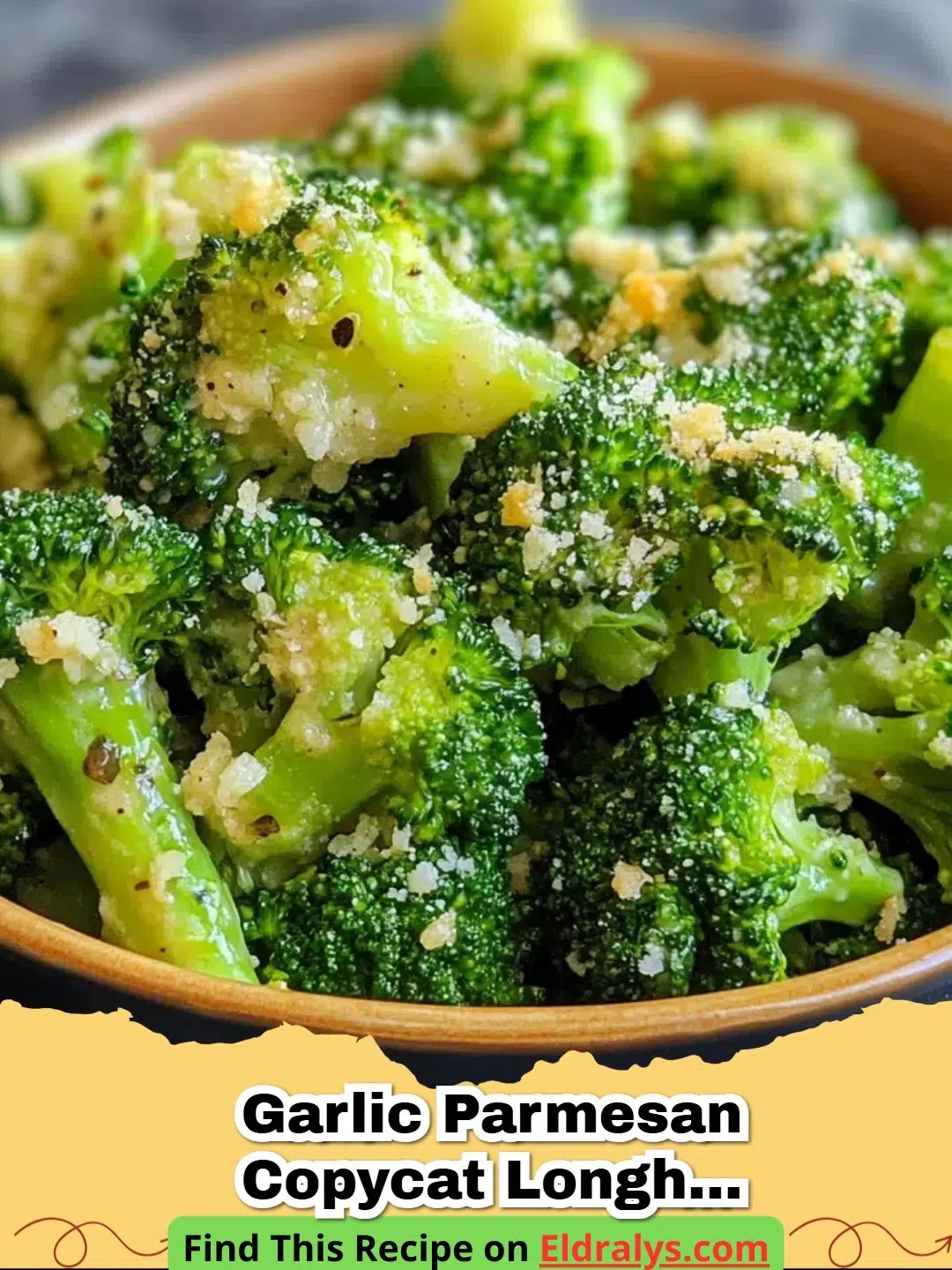 A close up of Longhorn Steakhouse Copycat Garlic Parmesan Broccoli in a white bowl