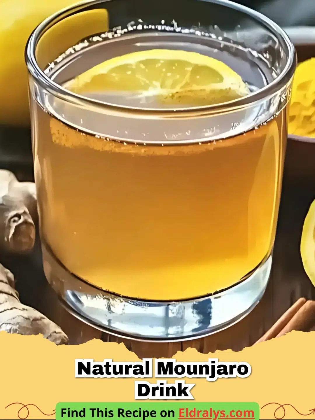 A glass of Natural Mounjaro Drink with lemon slices and cinnamon sticks