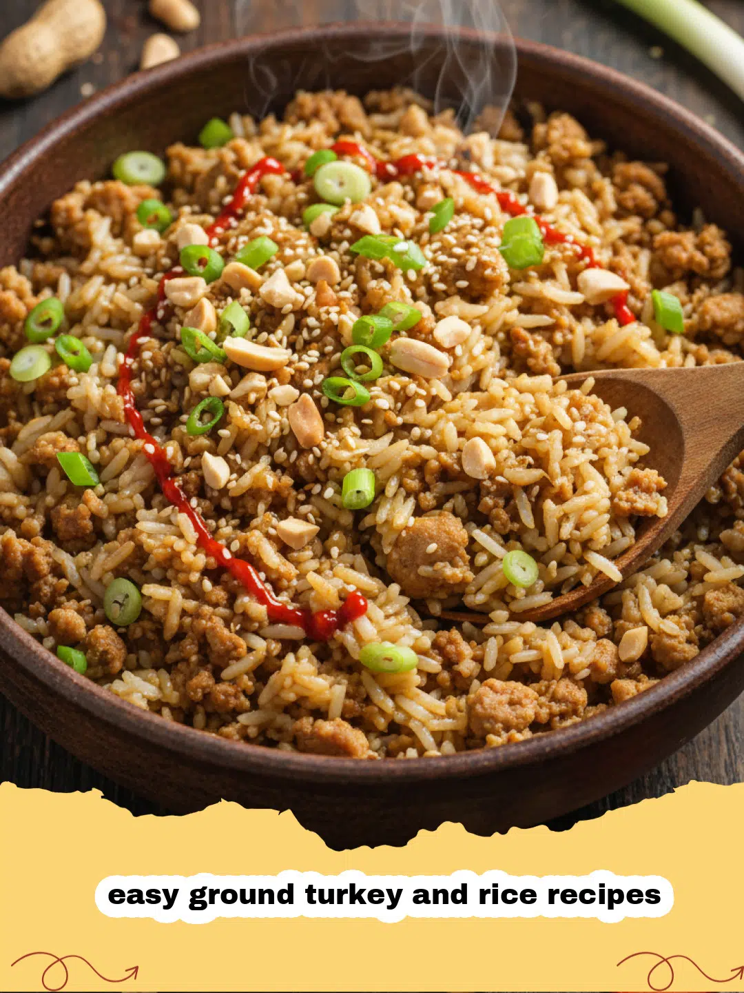 easy ground turkey and rice recipes - A steaming skillet of ground turkey and rice with red peppers and parsley garnish