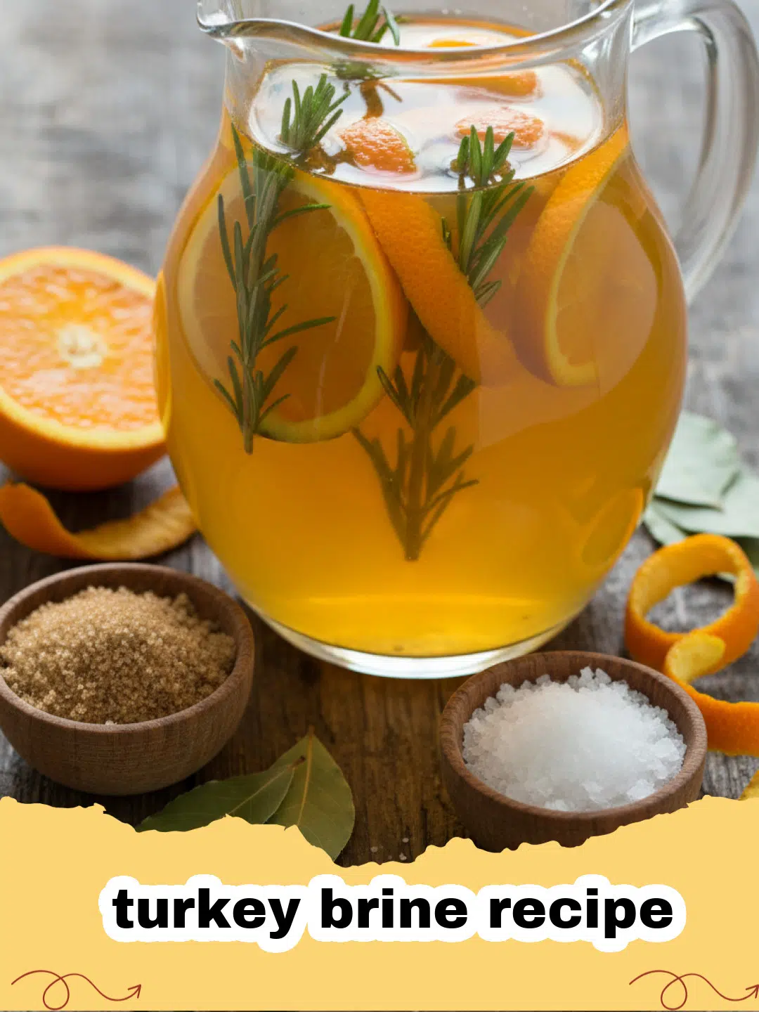 A large pot containing the turkey brine recipe with citrus and herbs