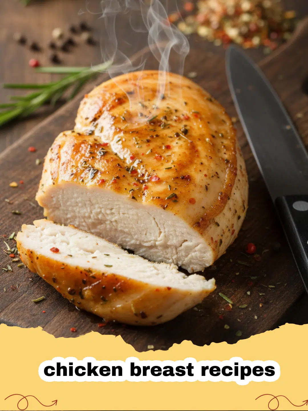 chicken breast recipes - A plate of juicy seared lemon herb chicken breasts with lemon slices and fresh rosemary.