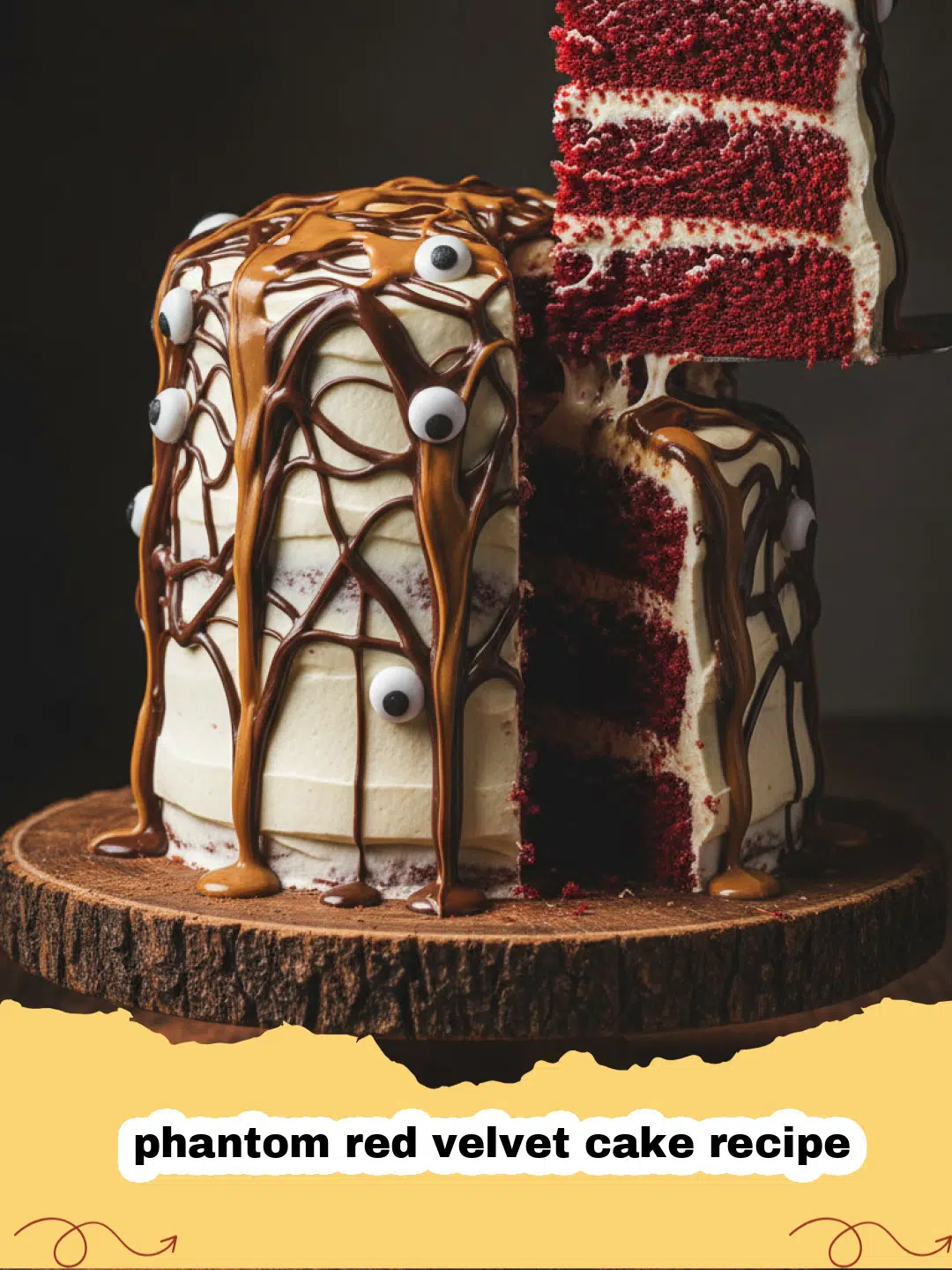 phantom red velvet cake recipe - A beautiful white layered phantom red velvet cake with cream cheese frosting on a glass stand.