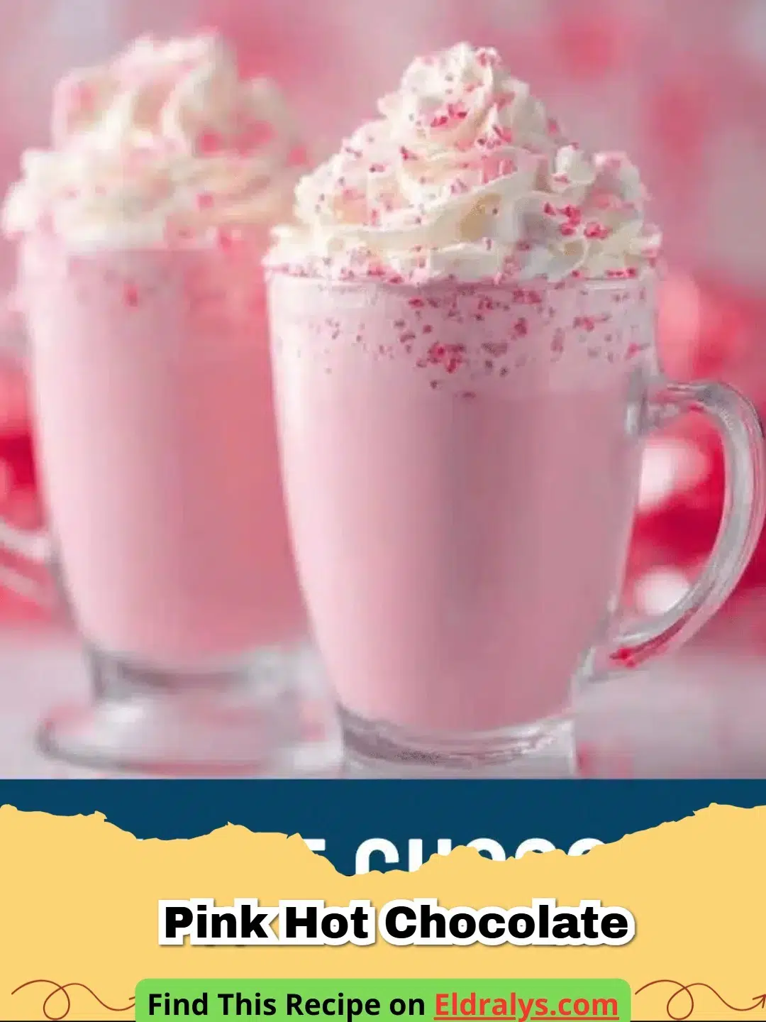 Pink Hot Chocolate Recipe - A cozy mug of Pink Hot Chocolate topped with whipped cream and sprinkles.