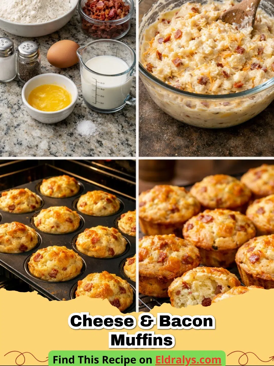 Golden brown Savory Cheese and Bacon Muffins on a wire cooling rack