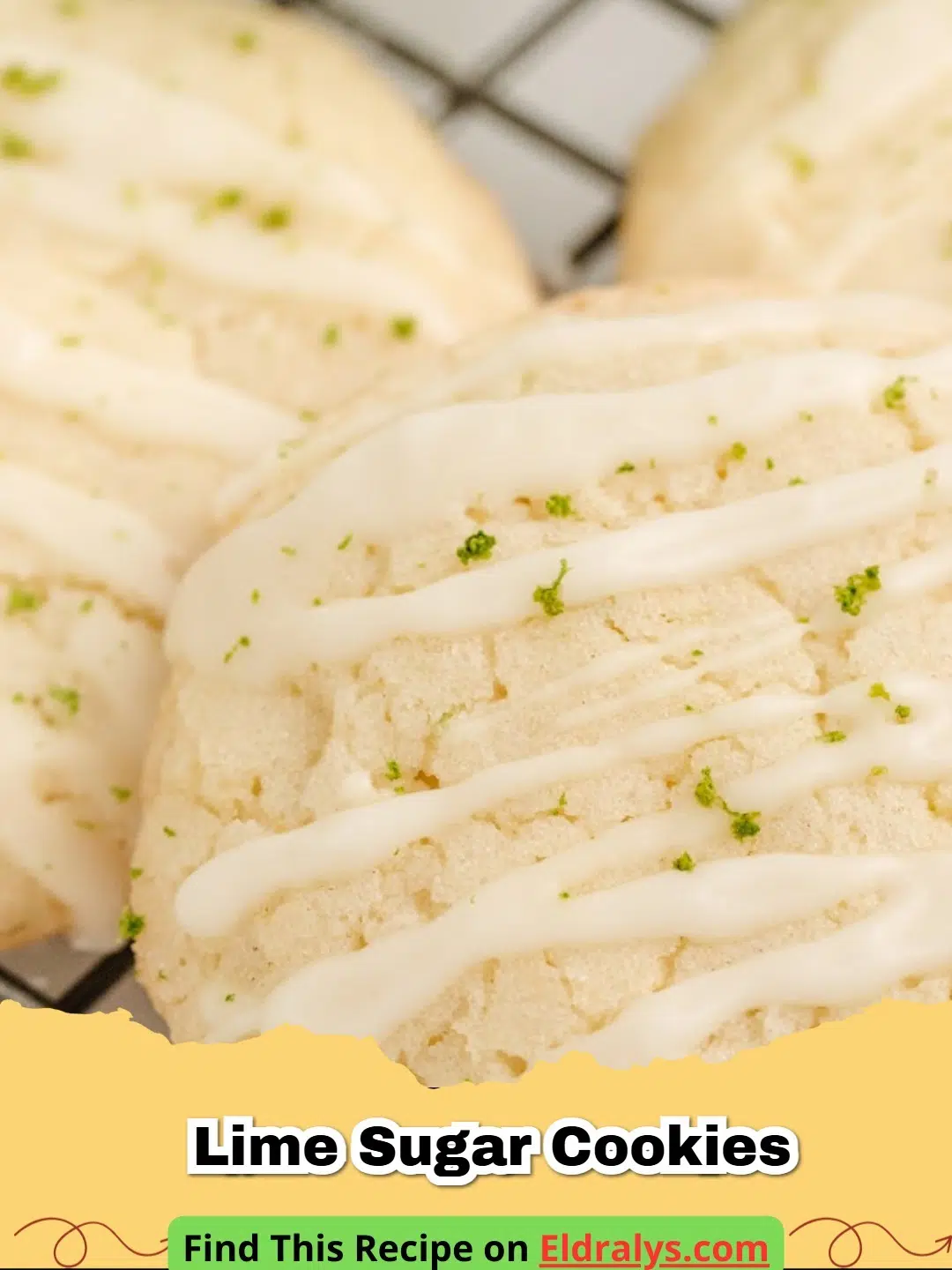 A stack of Soft Lime Sugar Cookies with Lime Glaze on a white plate with lime slices.
