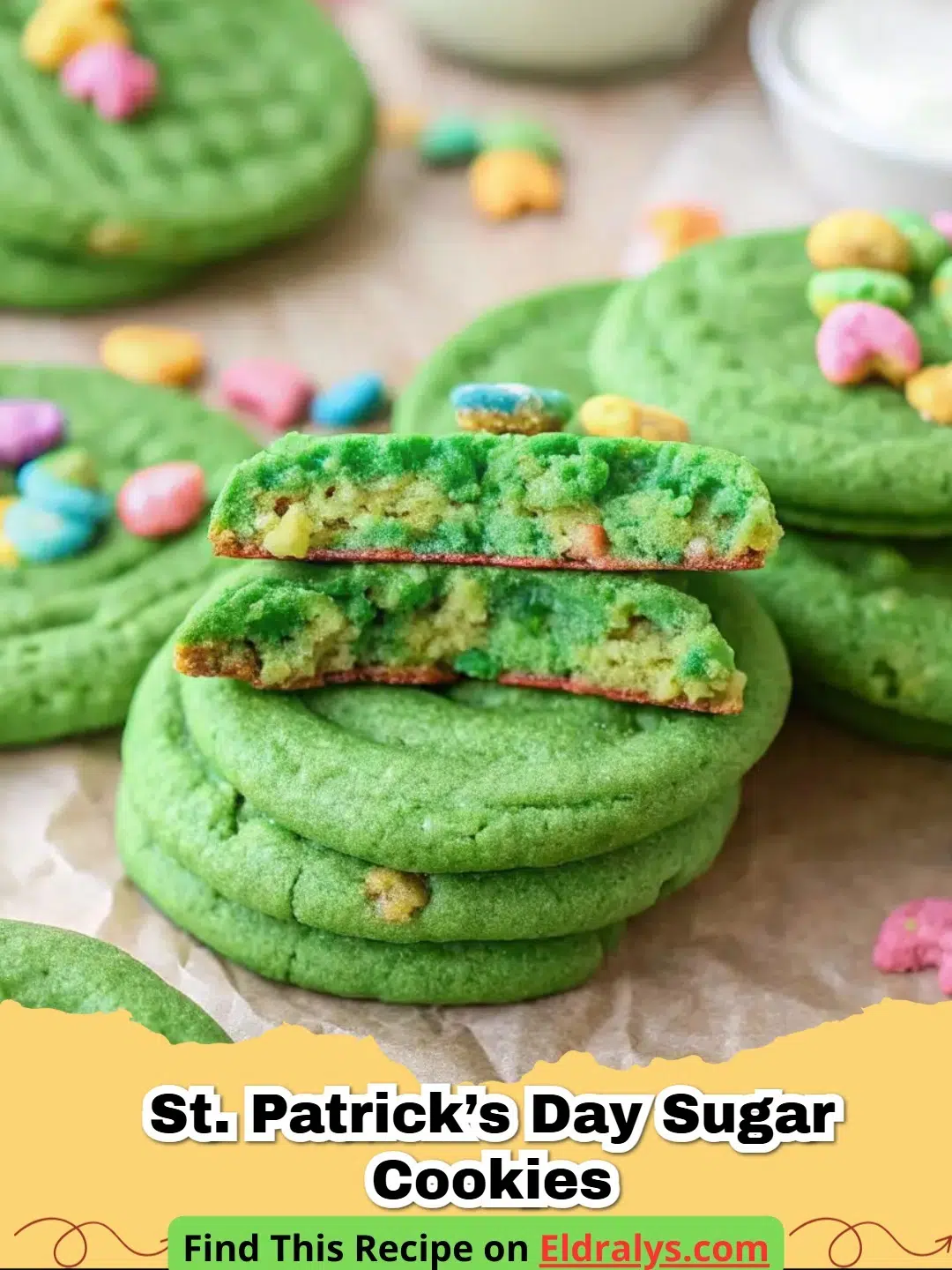 Festive green St. Patrick’s Day Sugar Cookies in shamrock shapes
