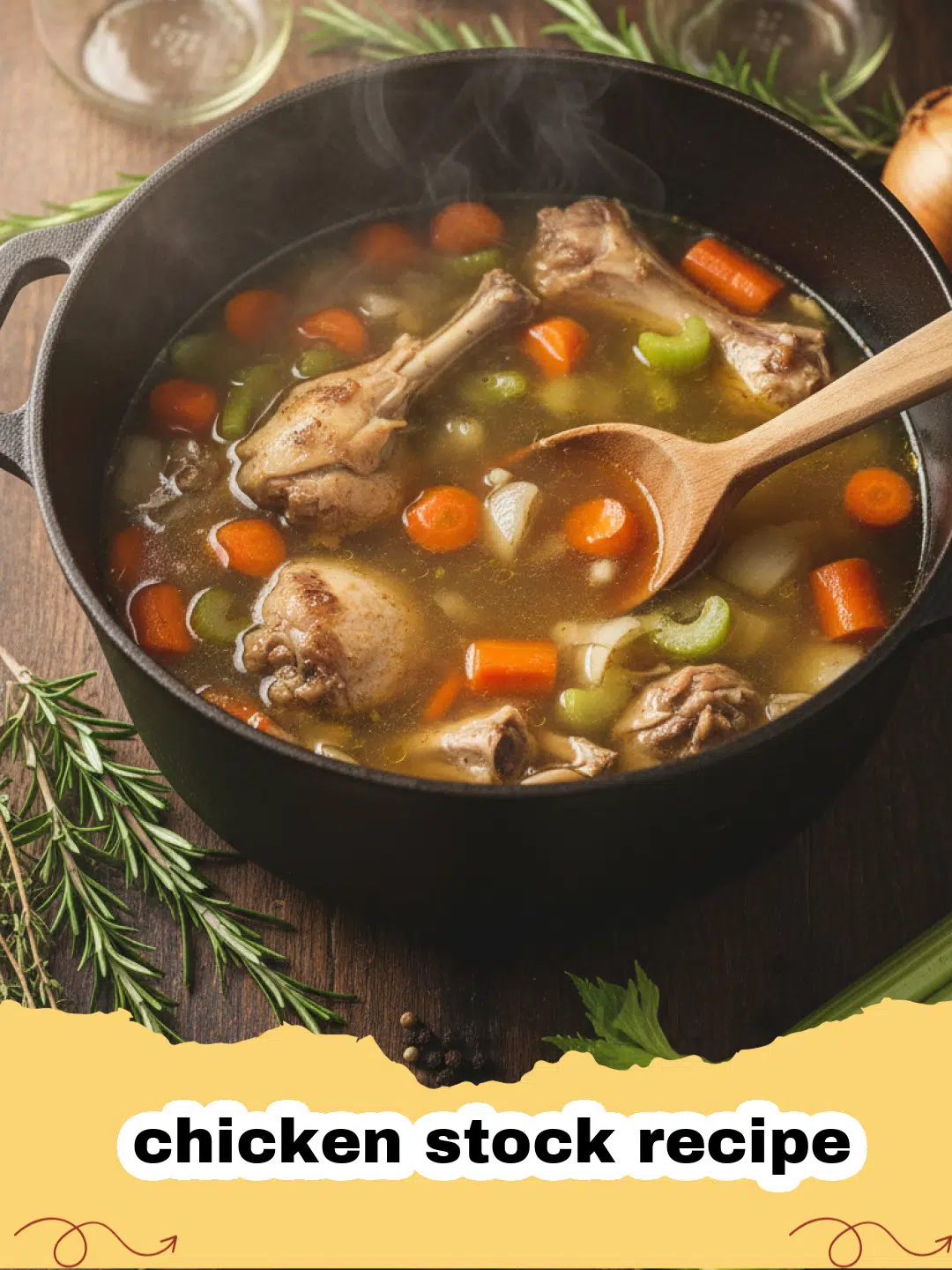 chicken stock recipe - Clear golden chicken stock being poured into a glass jar