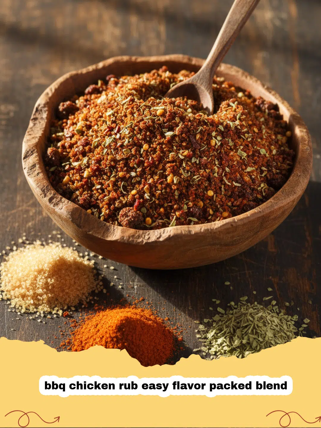 bbq chicken rub easy flavor packed blend - Close up of a homemade BBQ chicken rub easy flavor packed blend in a glass jar showing textures of sugar and spices.