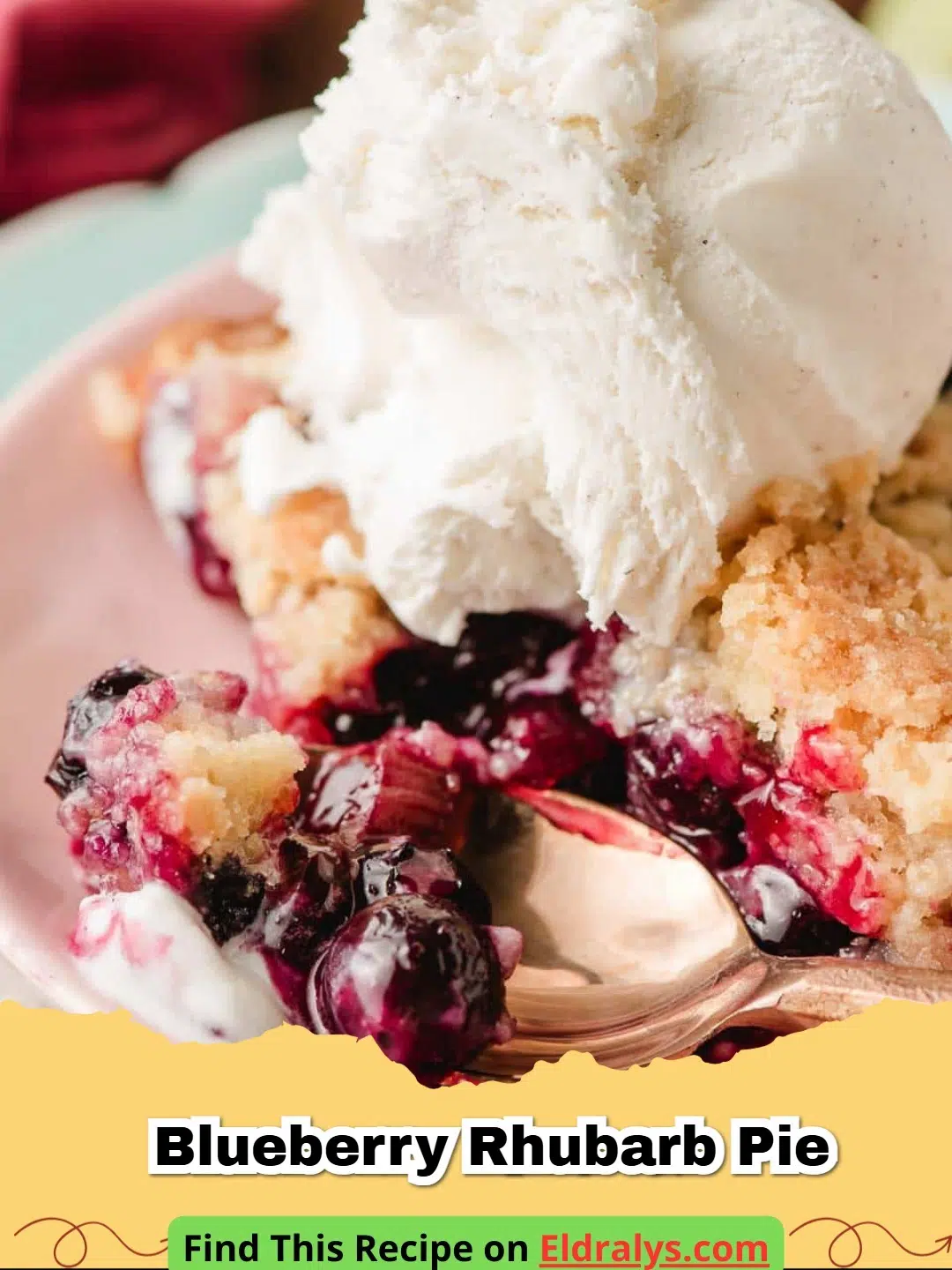 A freshly baked Blueberry Rhubarb Pie with a golden lattice crust and bubbling purple filling.