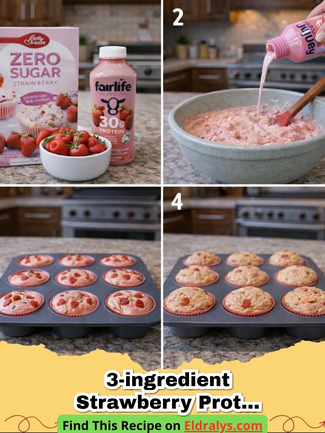 Batch of 3-Ingredient Strawberry Protein Muffins on a cooling rack