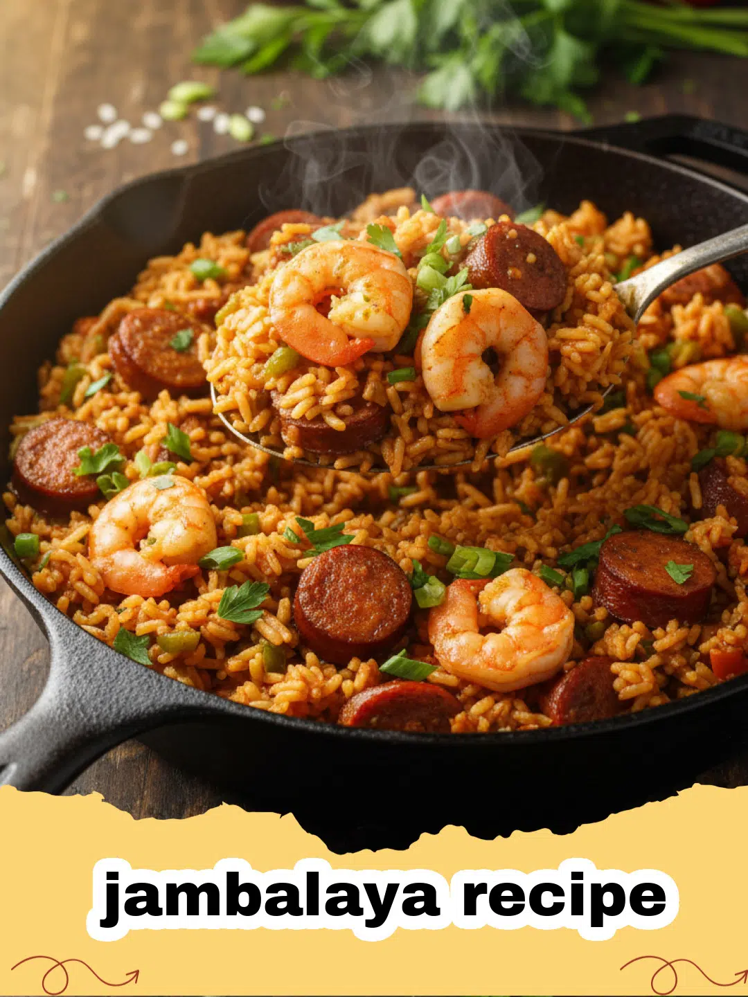 jambalaya recipe - A steaming pot of colorful Creole jambalaya with sausage, chicken, and rice.
