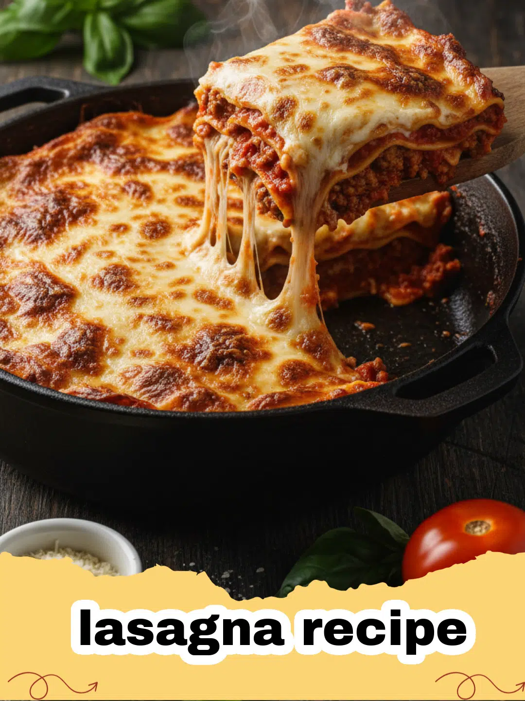 lasagna recipe - A close-up of a perfectly layered slice of lasagna with melted cheese and rich meat sauce.