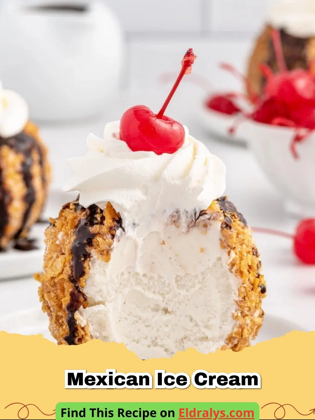 A scoop of creamy Mexican Ice Cream topped with cinnamon and chocolate shavings.