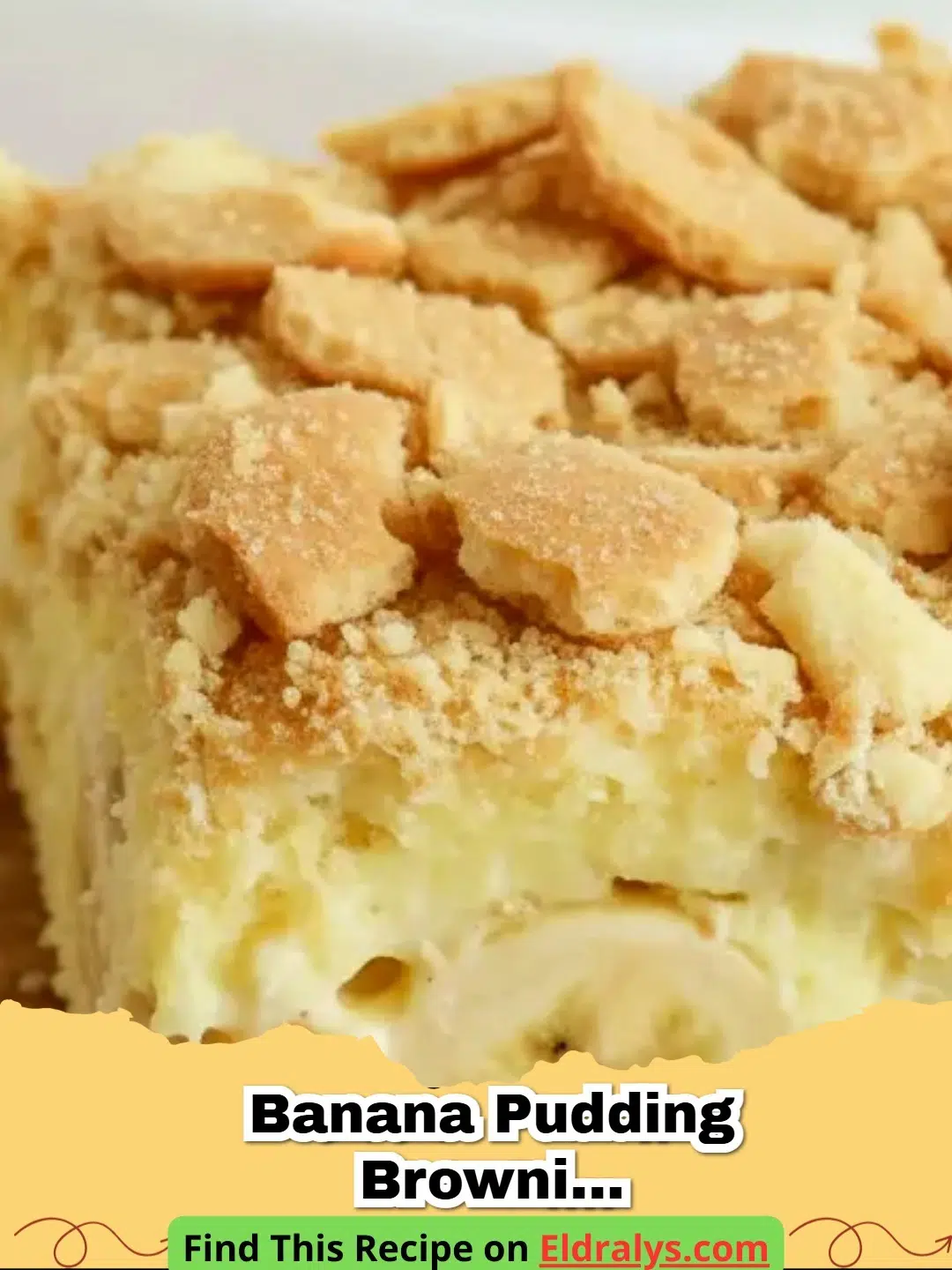 A slice of Banana Pudding Brownie — Game-Changer for Best Simple Desserts showing chocolate and pudding layers.