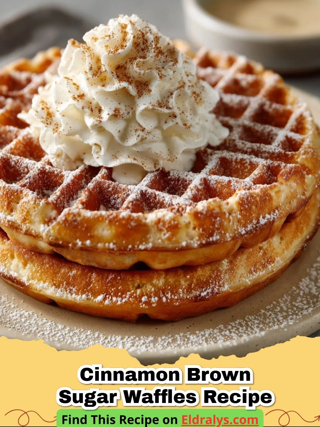 Cinnamon Brown Sugar Waffles Recipe - Golden brown Cinnamon Brown Sugar Waffles topped with butter and syrup