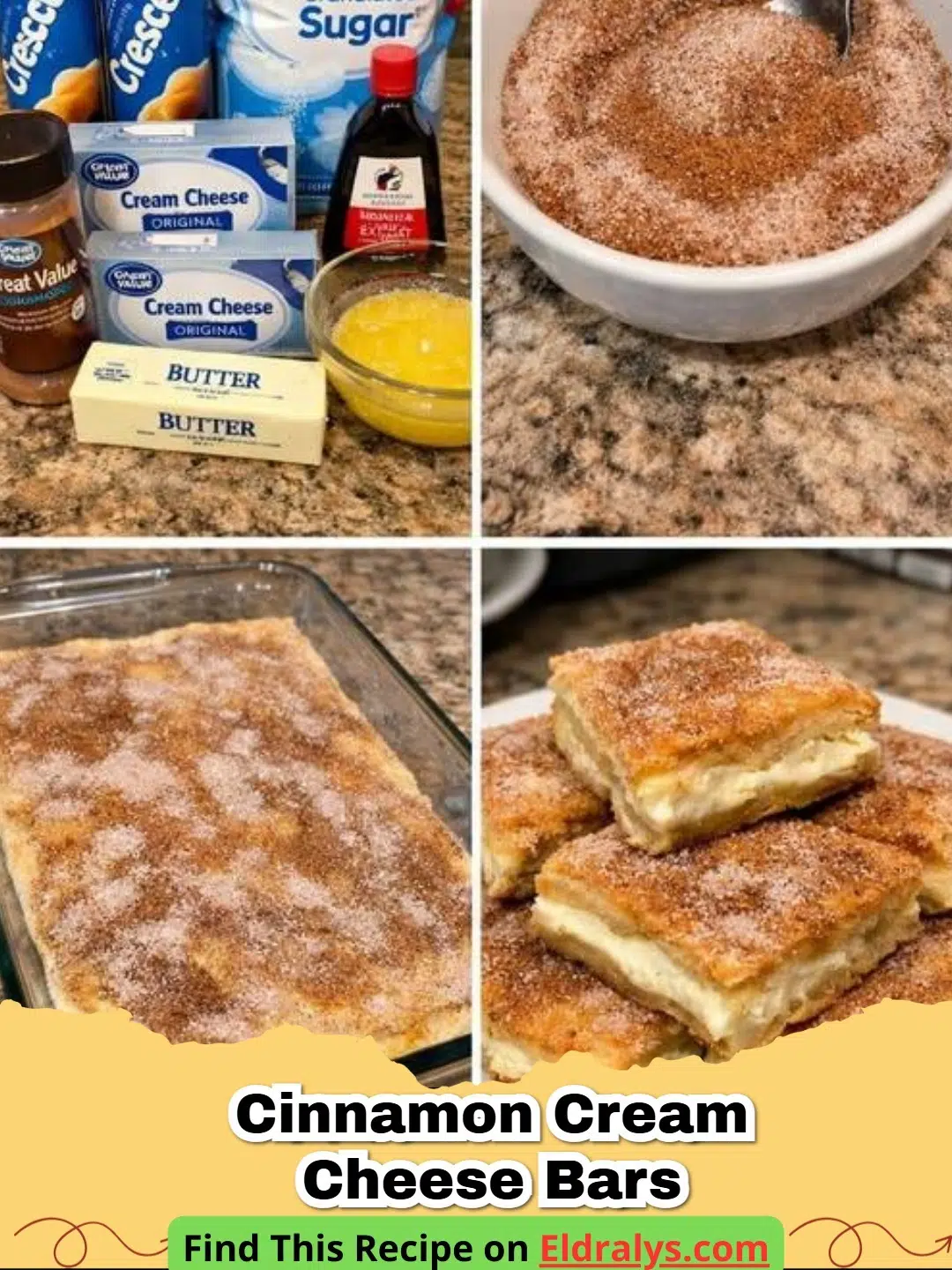 Close up of a plate of Cinnamon Cream Cheese Bars with a golden cinnamon topping.